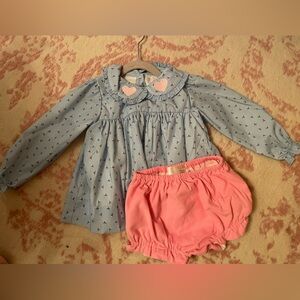 Cecil and Lou Pink And Blue Rosebud Embroidered Heart Diaper Set | 2T | EUC